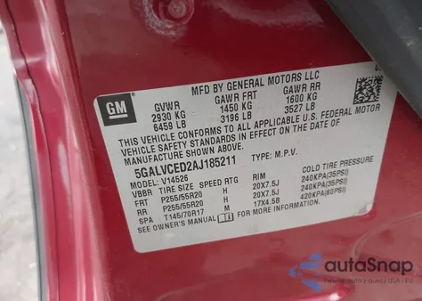 2010 Buick Enclave 2Xl from USA, damaged, VIN 5GALVCED2AJ185211